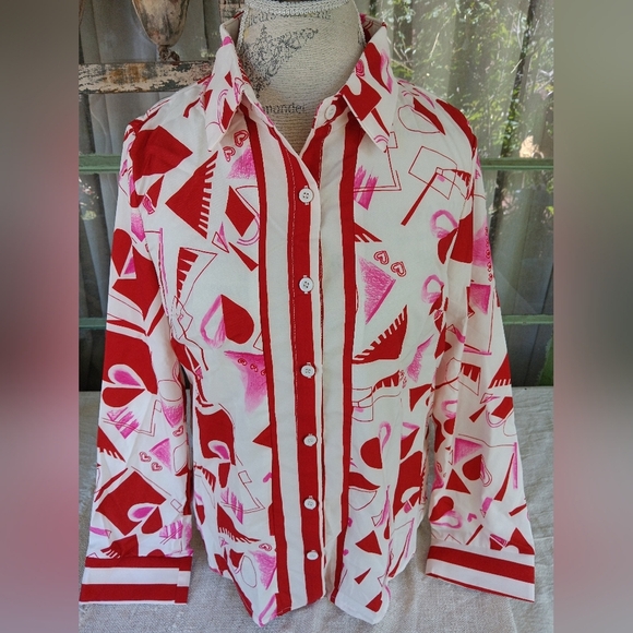 SHEIN Red and Pink Geometric Shirt - Picture 1 of 6